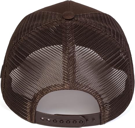 Brown American Flag Leather Patch Mesh Trucker Hat with Snap Closure