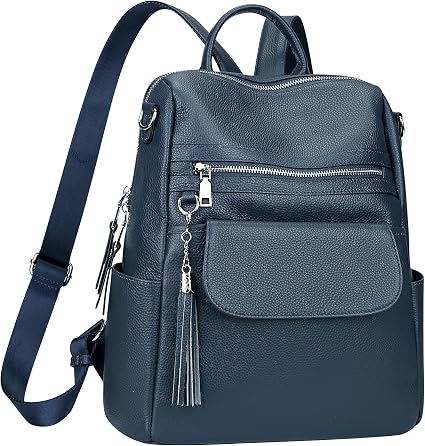 Women's Indigo Blue Full Grain Cowhide Leather Convertible Backpack Purse