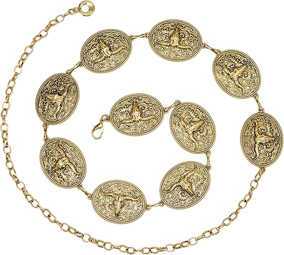 Women's Western Metal Concho Chain Belt – Antique Finish