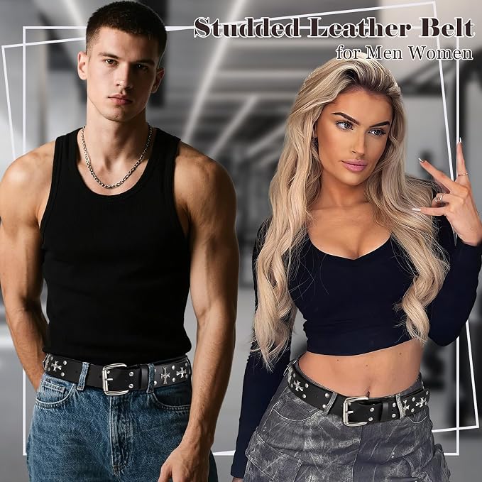 Unisex Studded Cross Goth Punk Belt – Gold/Silver