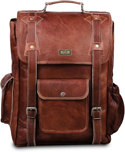 Brown Genuine Leather Vintage Laptop Backpack Rucksack for Men and Women, 16 Inch