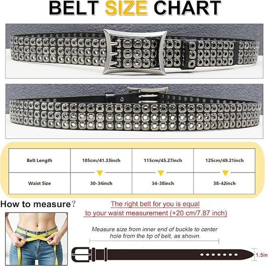Unisex Three-Row Studded Punk Leather Belt – Y2K Goth