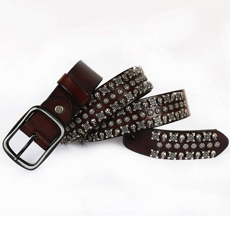 Punk Skull Rivet Cowhide Belt for Men