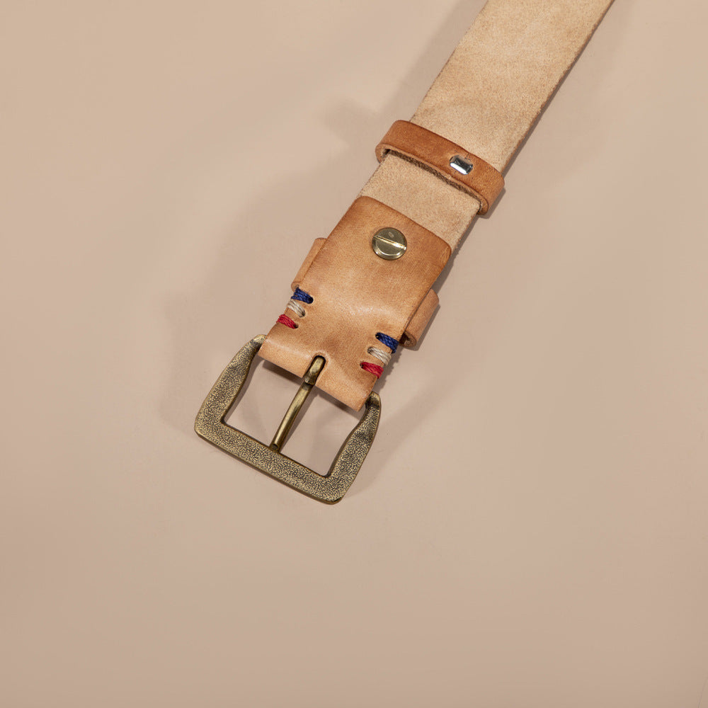 Men’s Vegetable Tanned Cowhide Leather Belt with Brass Buckle
