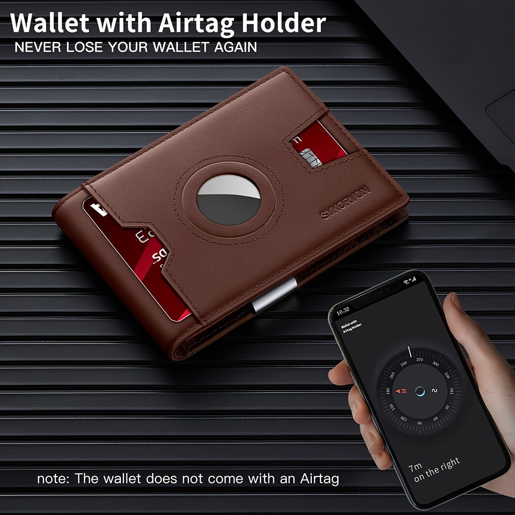 Genuine Leather Bifold Wallet For Men, Slim, RFID Blocking Card Holder Wallet, Minimalist Front Pocket Mens Wallet With Money Clip, ID Window