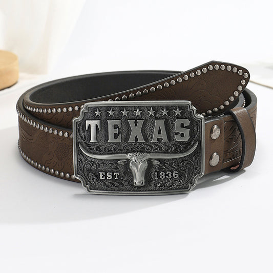 Western PU Leather Belt - Bold Cow Head Buckle