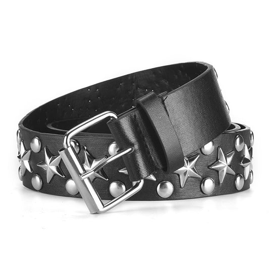 Star Eyelet Biker Faux Leather Belt - Rugged Denim Edge Style