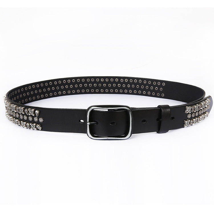 Punk Skull Rivet Cowhide Belt for Men