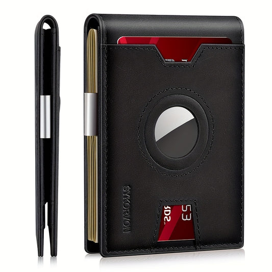 Slim RFID Blocking Leather Bifold Wallet with Money Clip and ID Window for Men