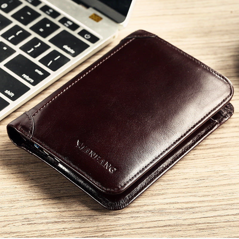 Men’s Genuine Leather Trifold Wallet – No Zipper, Coin Pocket, Slim & Compact Design in Black & Brown