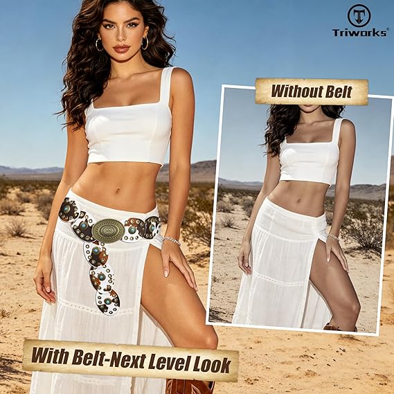 Women's Wide Turquoise Concho Disc Belt