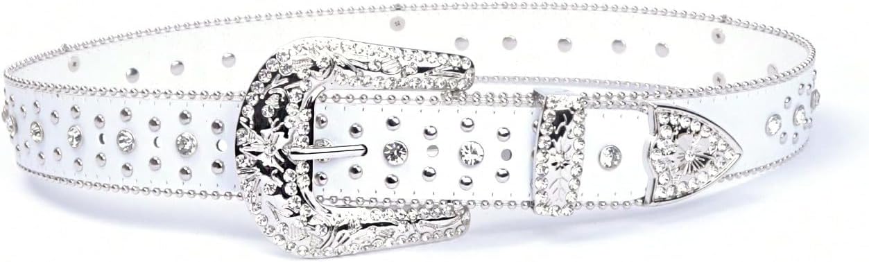 Rhinestone Cross Western Belt - Pearl Edging, Bling Buckle