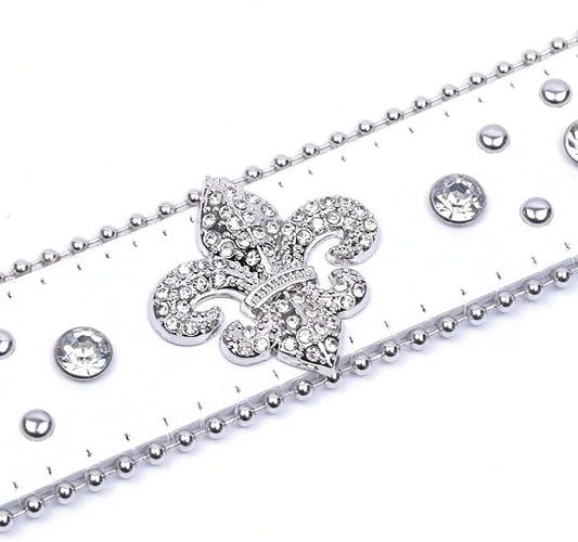 Rhinestone Cross Western Belt - Pearl Edging, Bling Buckle