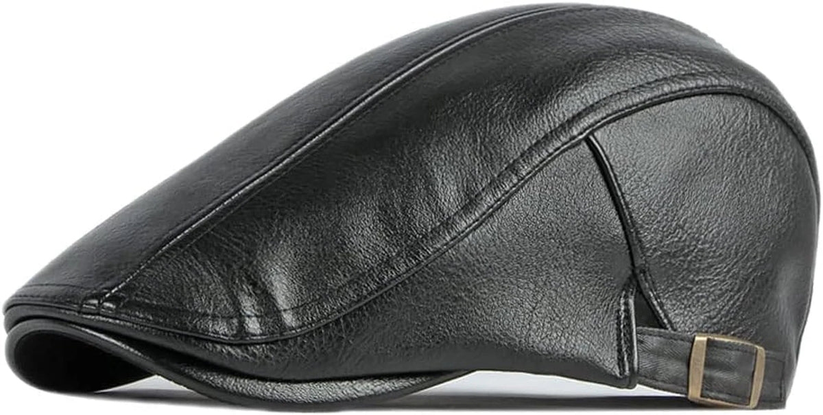 Adjustable Leather Newsboy Flat Cap - Gatsby Driving Style