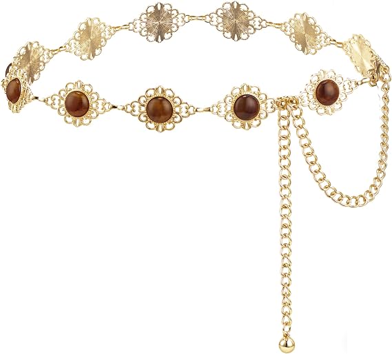 Amber Gemstone Filigree Chain Belt - Vintage Boho Belt