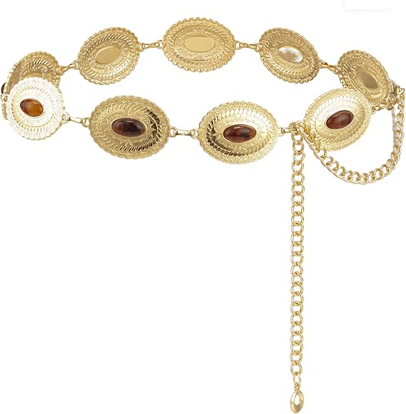 Amber Gemstone Filigree Chain Belt - Wide Vintage Style
