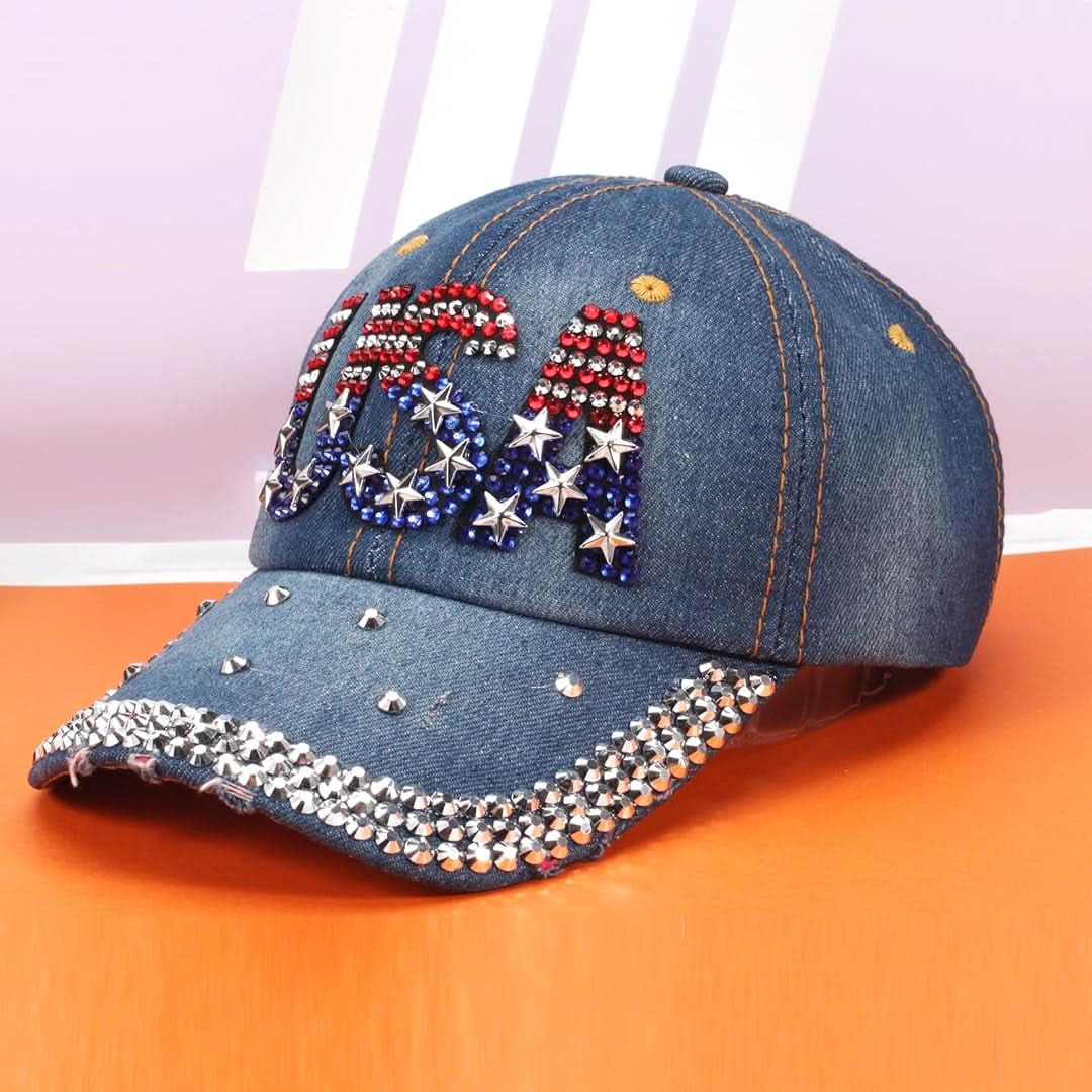 American Flag Rhinestone Baseball Cap – Patriotic Unisex Design
