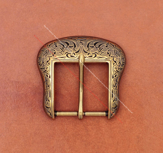 Western Floral Brass Belt Buckle Set - Vintage Style Upgrade