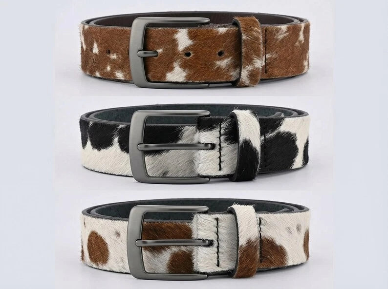 Women's Hair-On Cowhide Western Belt - Genuine Leather