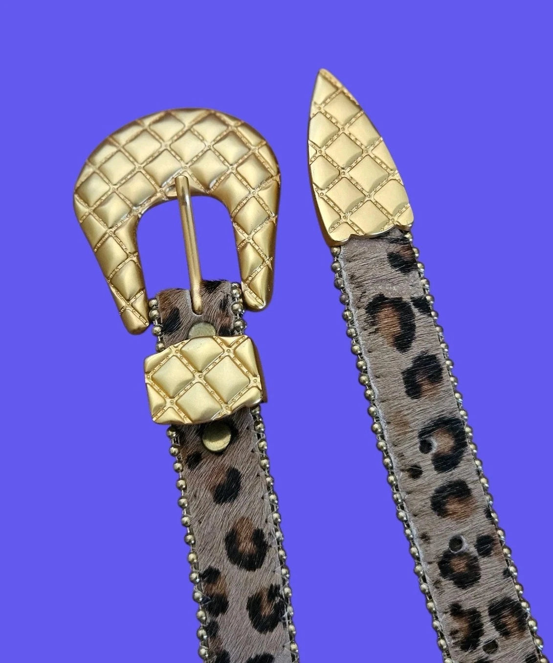Vintage Leopard Print Hair-On Hide Belt - Gold Buckle