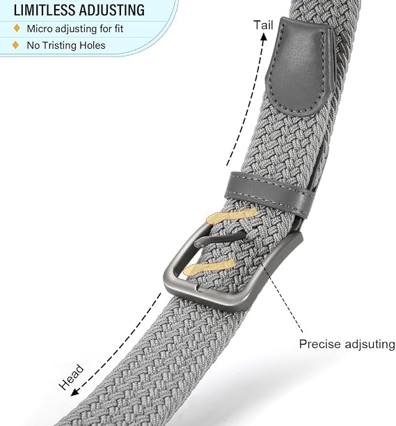 Braided Stretch Golf Belt with No-Hole Design for Men