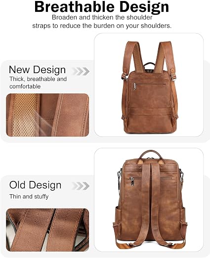 Convertible Leather Laptop Backpack for Women - 15.6