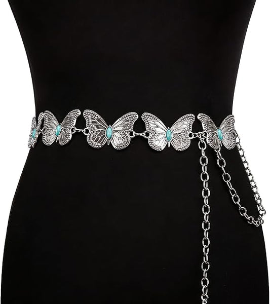 Floral Concho Waist Chain - Vintage Silver Western Belt