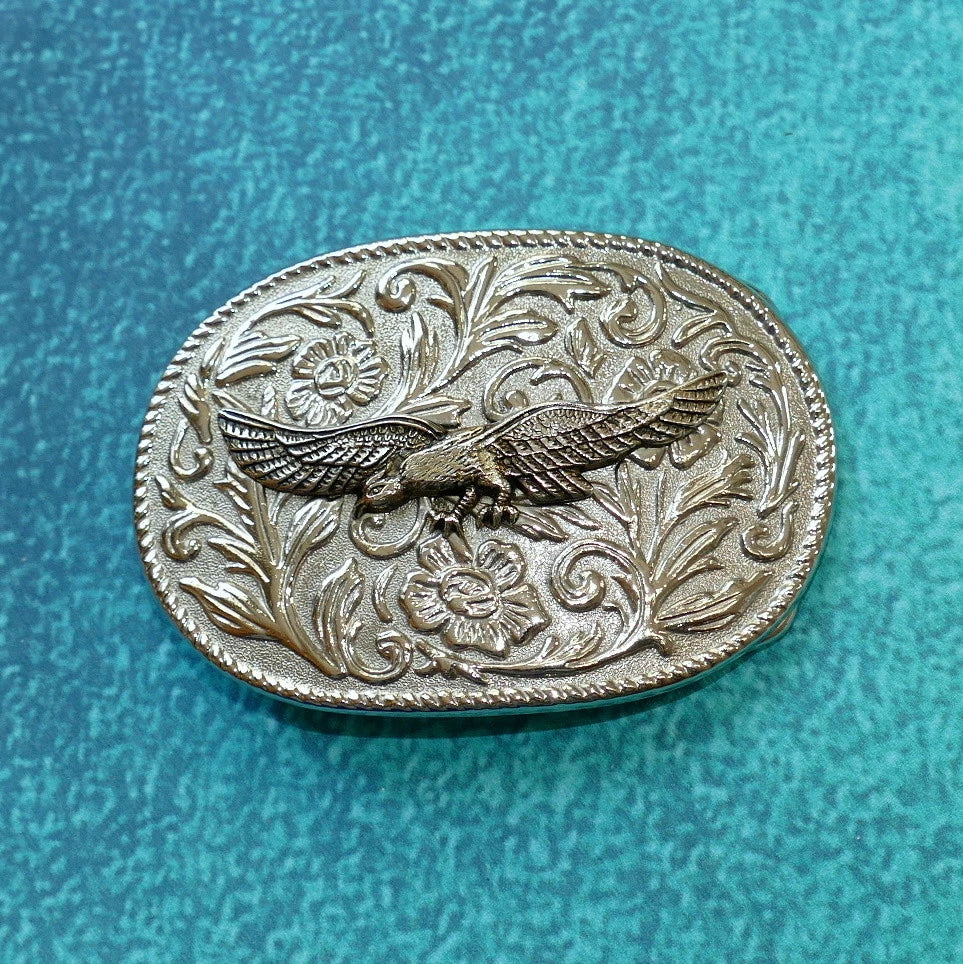 Flying Eagle Silver Tone Filigree Belt Buckle