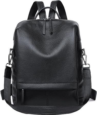 Genuine Leather Backpack Purse for Women - Black