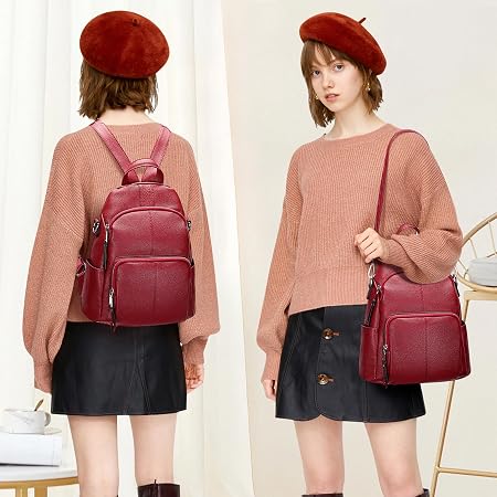 Genuine Leather Convertible Backpack for Women - 3-in-1 Carry