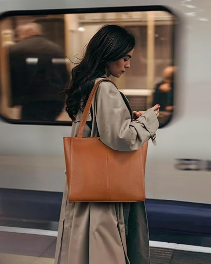Genuine Leather Tote Bag with 14" Laptop Compartment