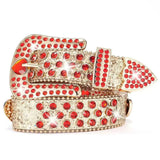 Gold Rhinestone Western Belt - Red Heart Buckle & Glitter Strap