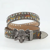 Green Pirate Skull Rhinestone Belt | Glitter Strap | Unisex Fashion