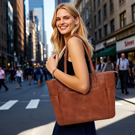 Large Vegan Leather Work Tote Bag - 23L