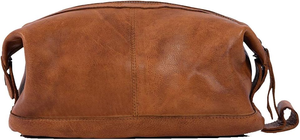 Light Tan Handcrafted Leather Dopp Kit for Men & Women