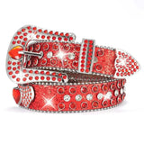 Luxury Red Rhinestone Western Belt – Heart Buckle & Glitter Strap