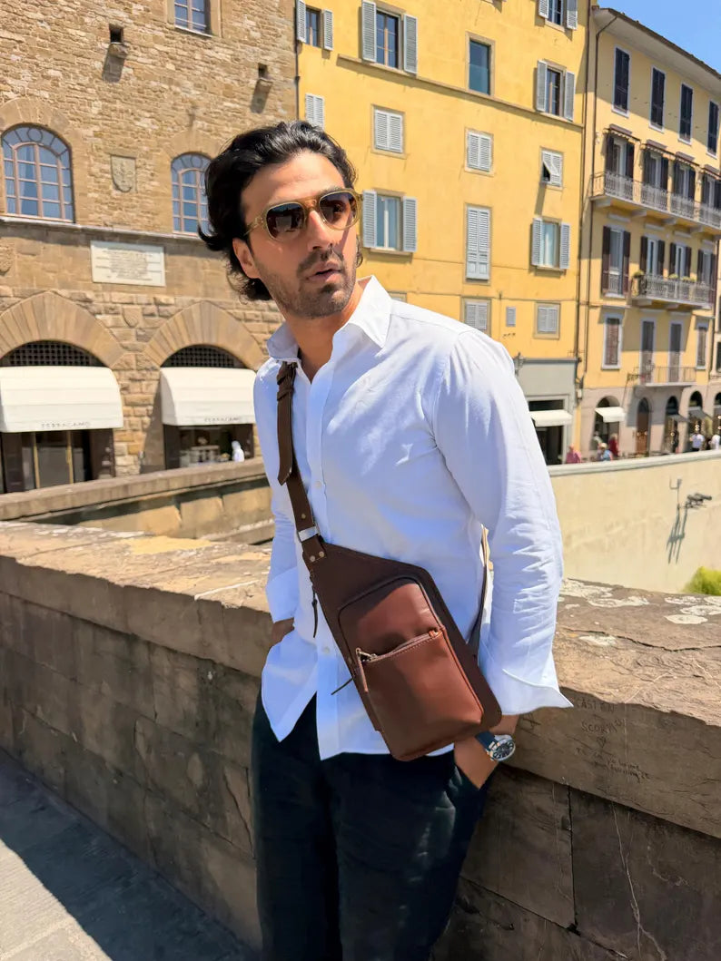 Men's Full Grain Leather RFID Crossbody Bag