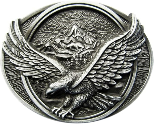 Western Eagle Silver Zinc Belt Buckle - 4cm Fit Buckle