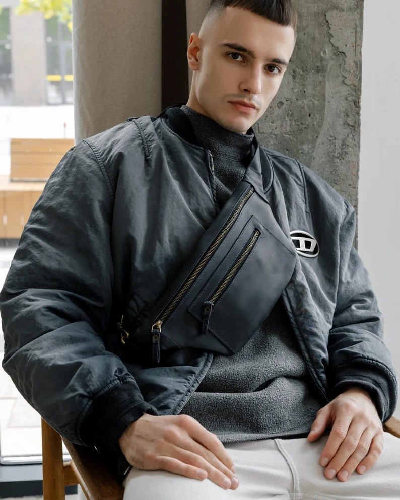 Men's Leather Belt Bag - Waist Fanny Pack