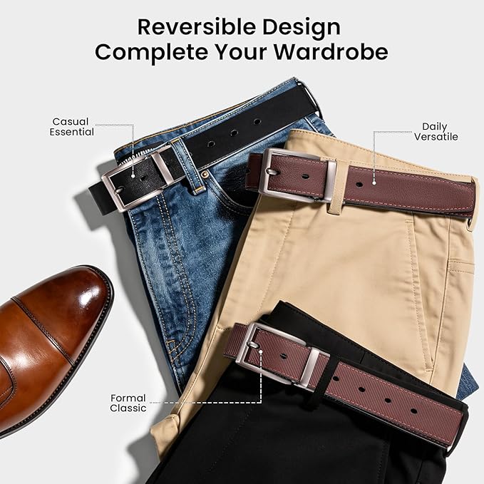 Men's Reversible Leather Belt Set (3-Pack) – Swivel Buckle