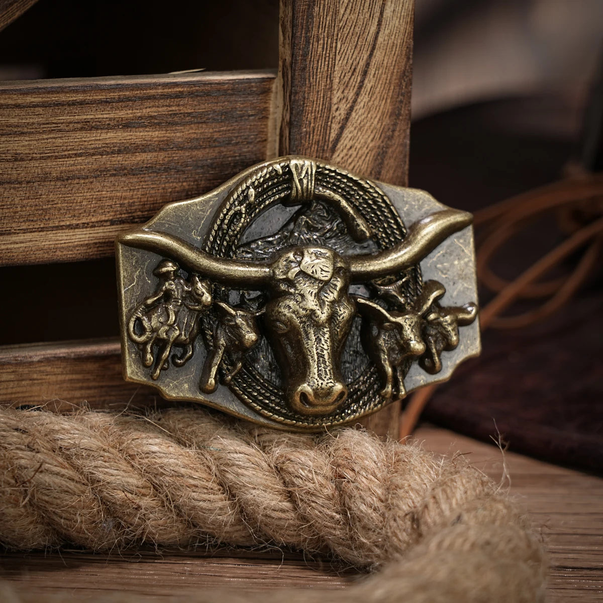 Men's Vintage Western Cow Head Belt Buckle - Engraved Alloy, Durable