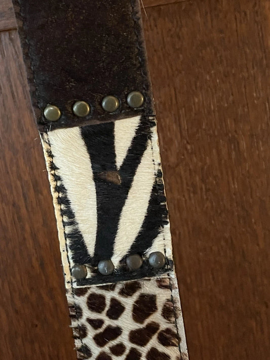 Multi-Pattern Hair-On Hide Belt - Studded Snap Buckle