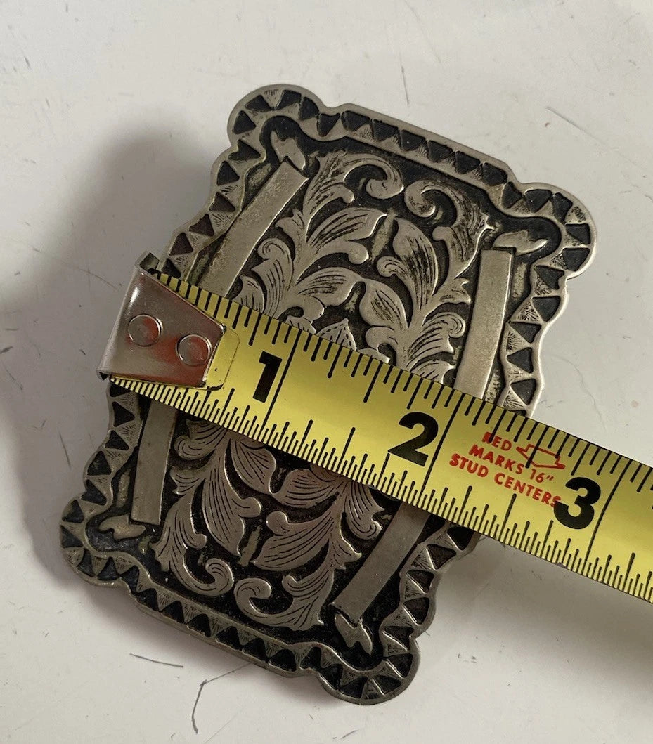 Rectangular Silver Filigree Floral Belt Buckle