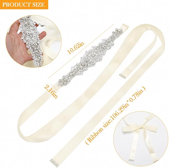 Rhinestone Bead Bow Bridal Belt - Curve-Enhancing Sash