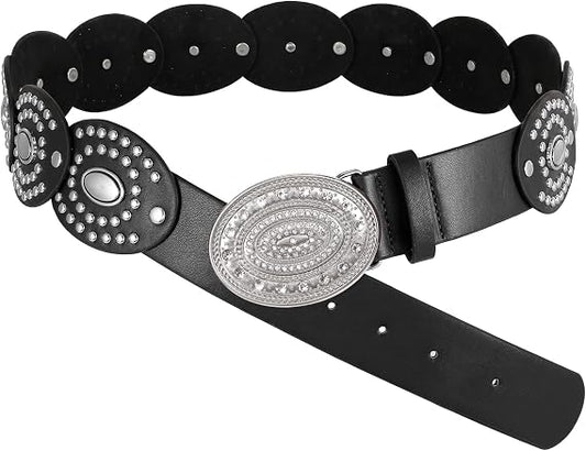Rhinestone Concho Disc Belt - Wide Boho Cowgirl Style
