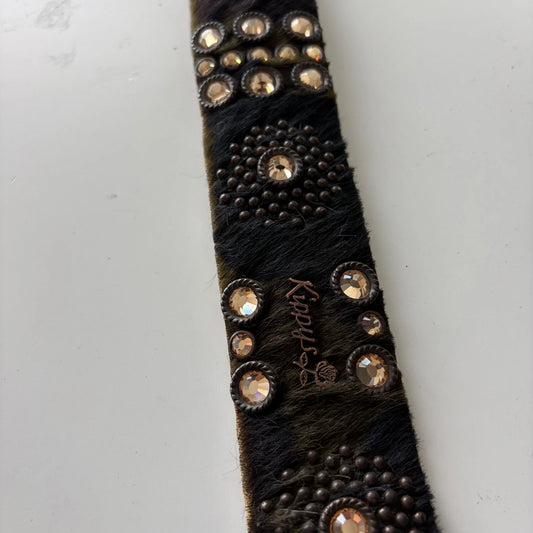 Rhinestone Floral Hair-On Hide Statement Belt - Western
