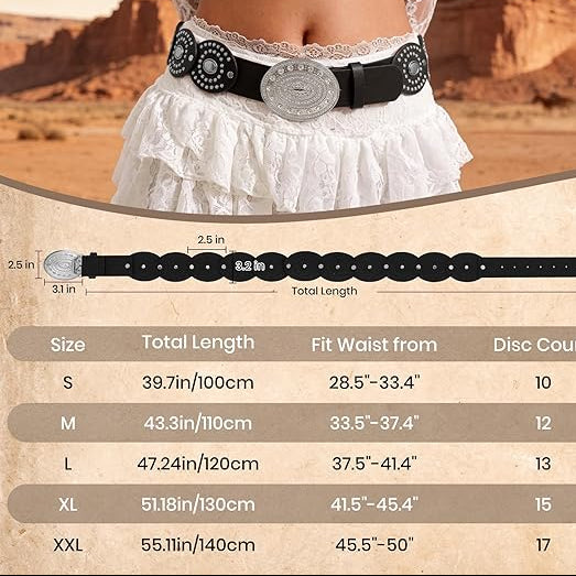 Rhinestone Concho Disc Belt - Wide Boho Cowgirl Style
