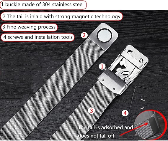 Silver Buckle Magnetic Stainless Steel Belt for Men