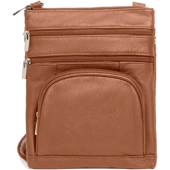Women's Light Brown Genuine Cowhide Crossbody Bag with RFID Wallet