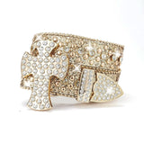 TRB Gold Crystal Cross Buckle Rhinestone Belt - Statement Luxury